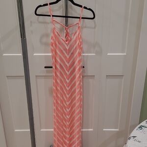 Blue Island Coral and White Chevron Dress